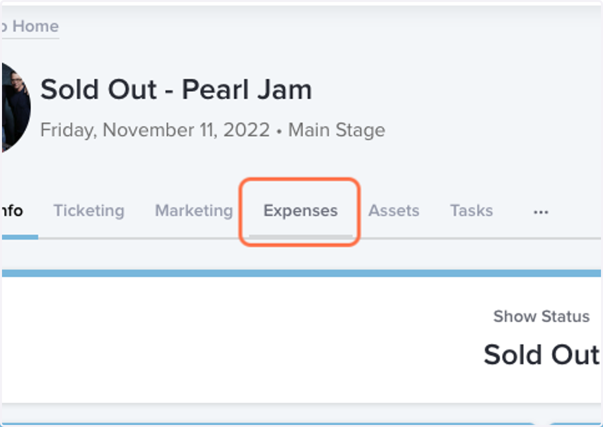 Inside the event, click on Expenses