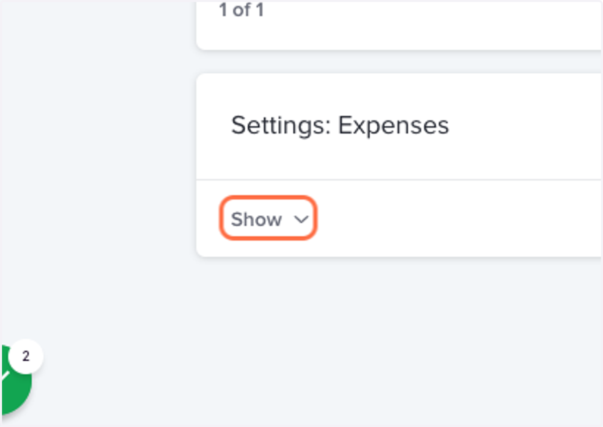 Scroll down and under "Settings: Expenses" expand the menu by clicking "Show"