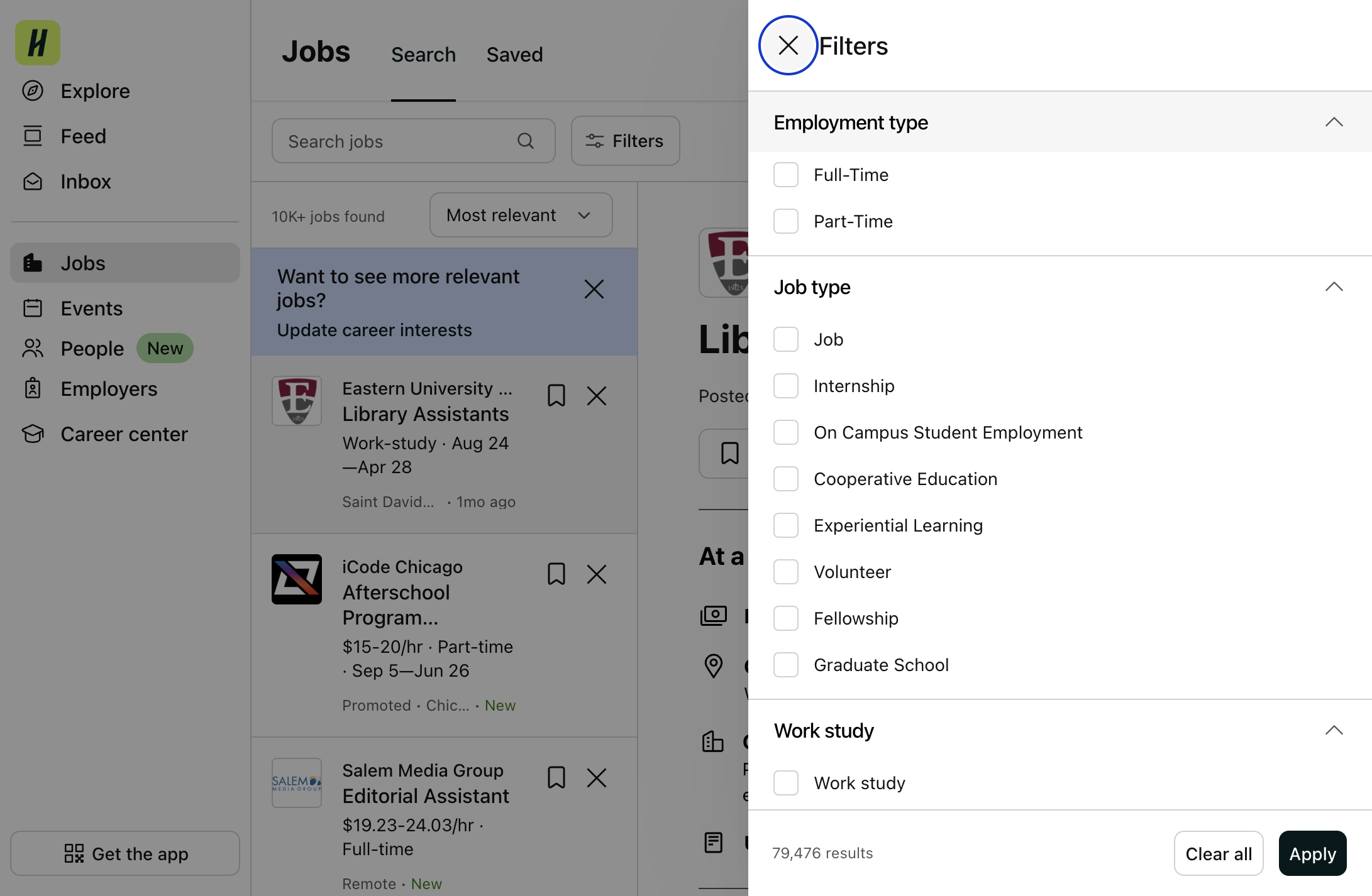 You can search by Employment type...