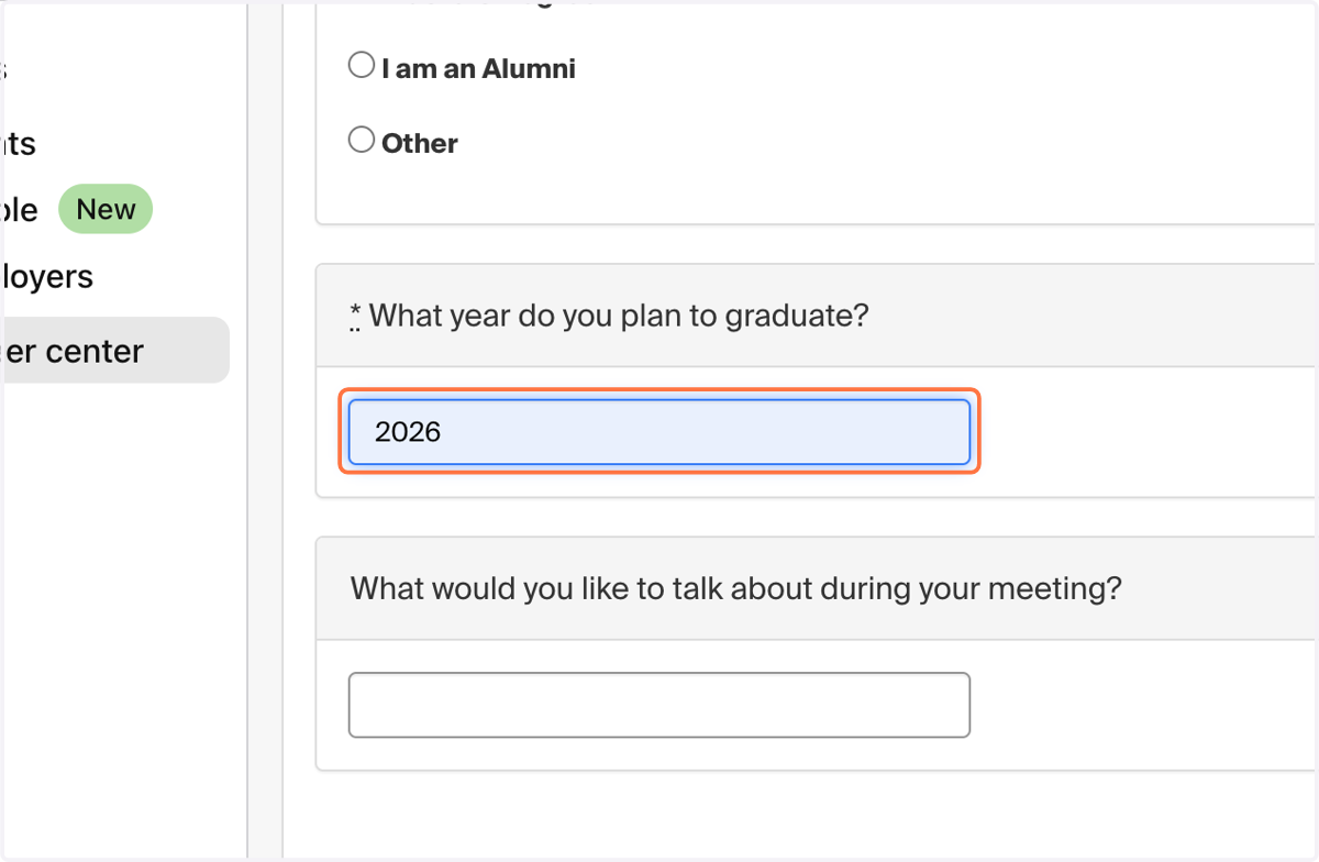 Enter your intended graduation year