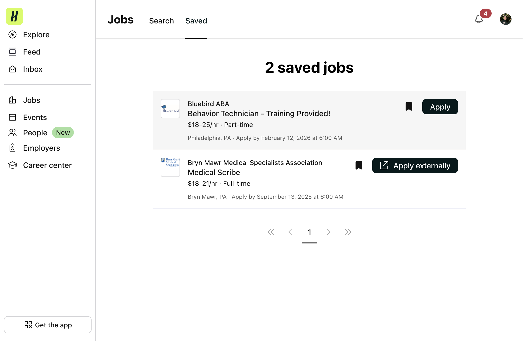 You will also receive an email reminder from Handshake as the application deadline for any of your saved jobs approaches.