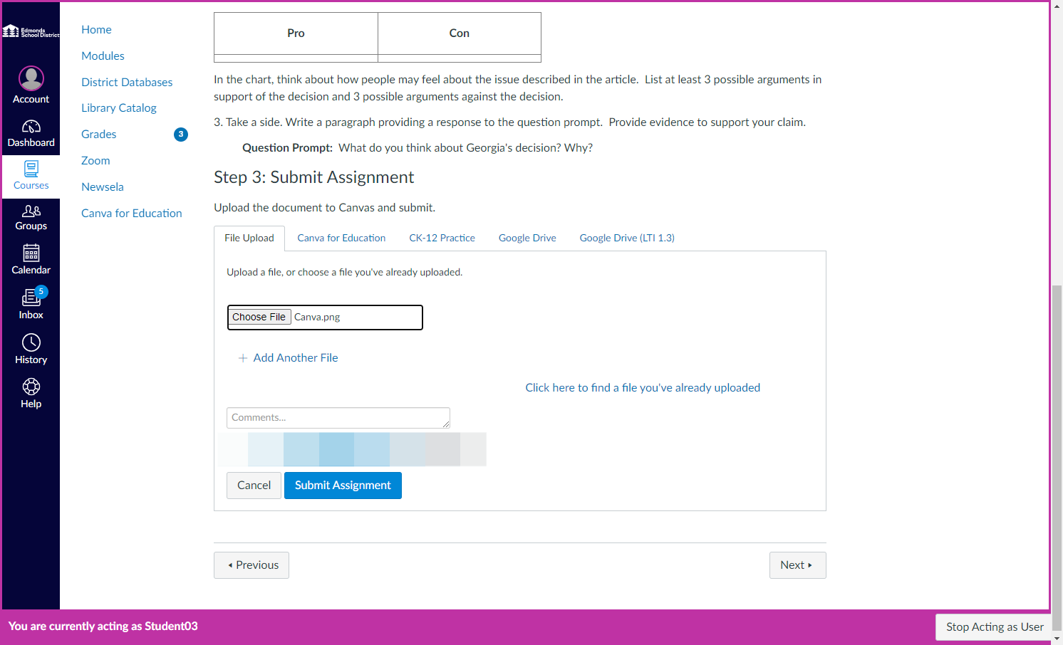 Click on Submit Assignment
