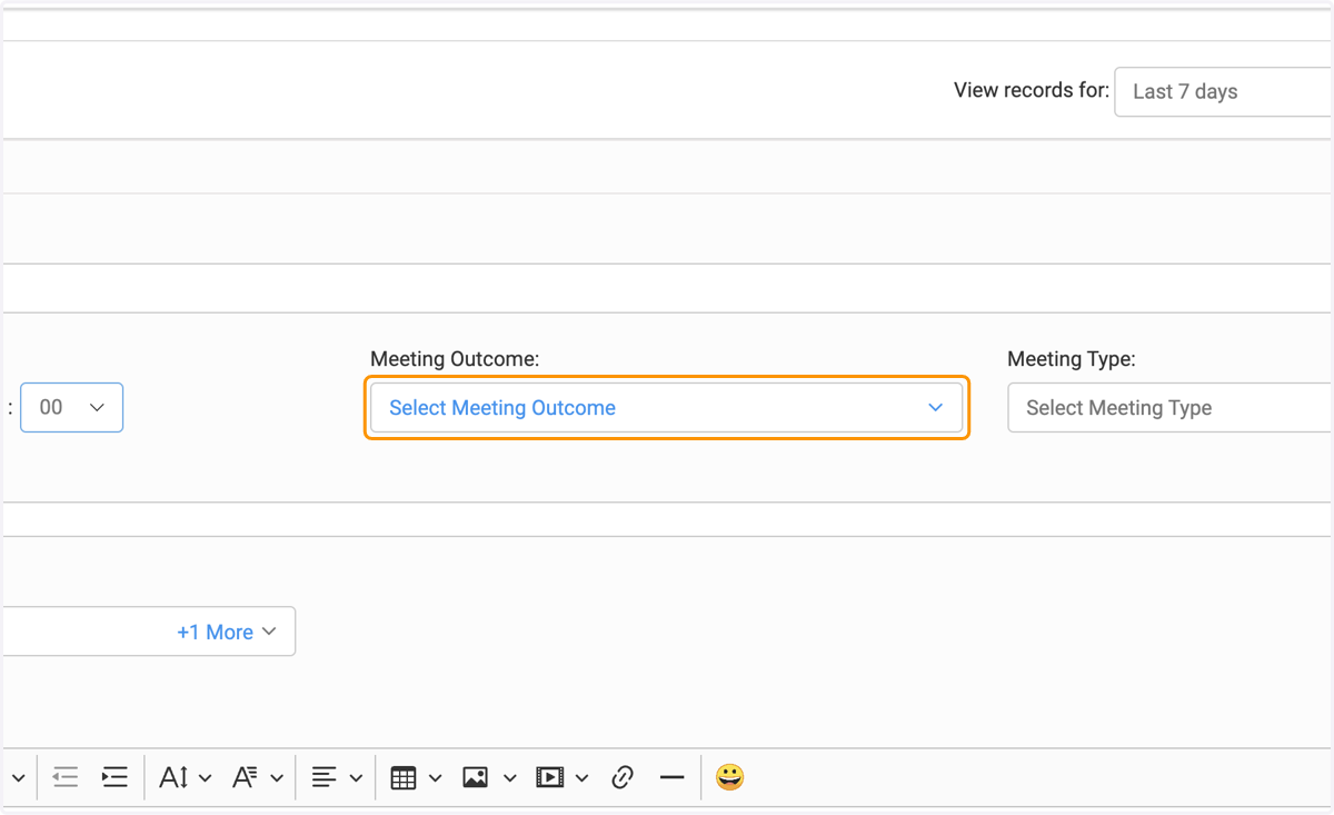 Click on Select Meeting Outcome to enter the correct outcome or add a new one