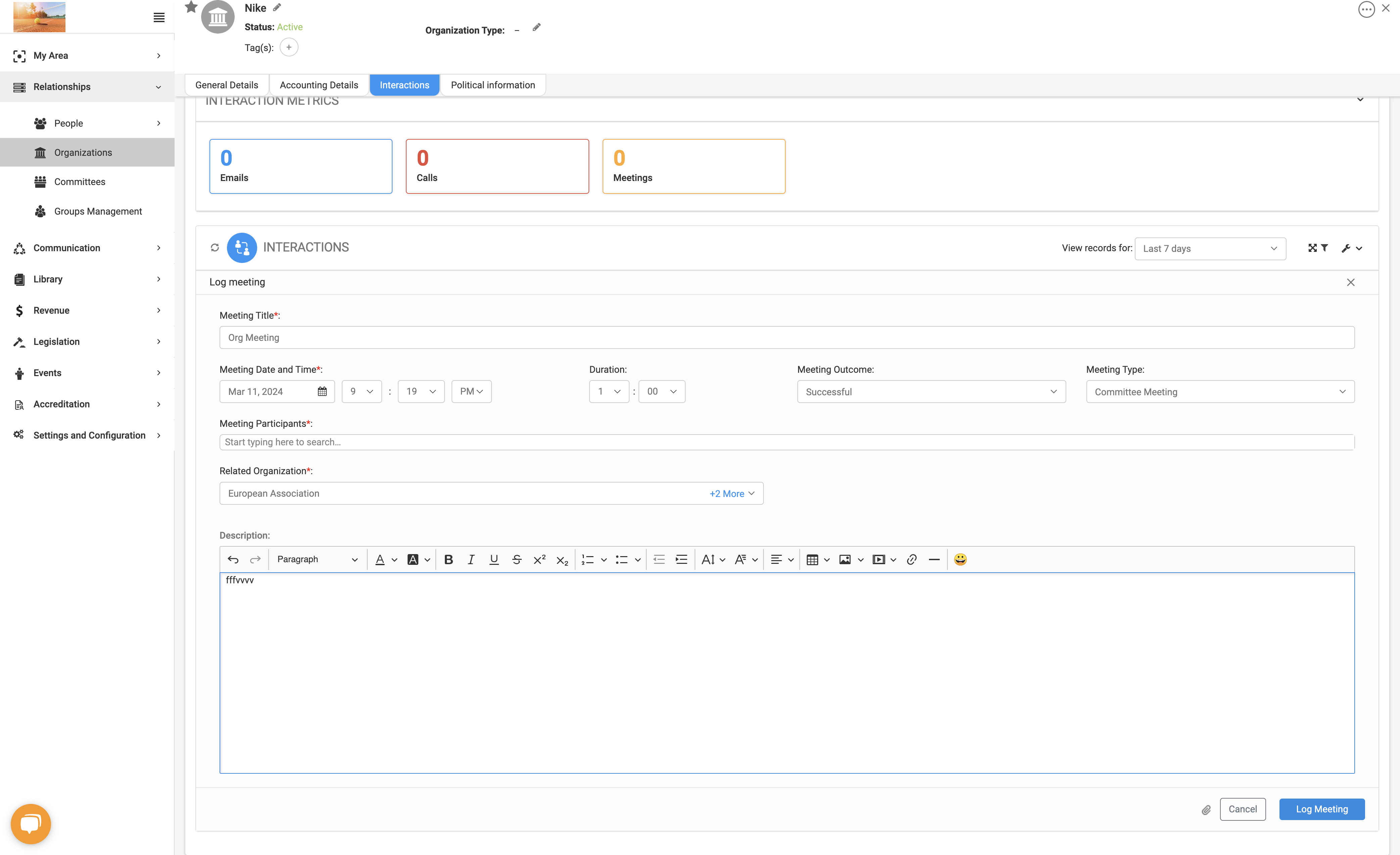Click on Log Meeting when Nnished