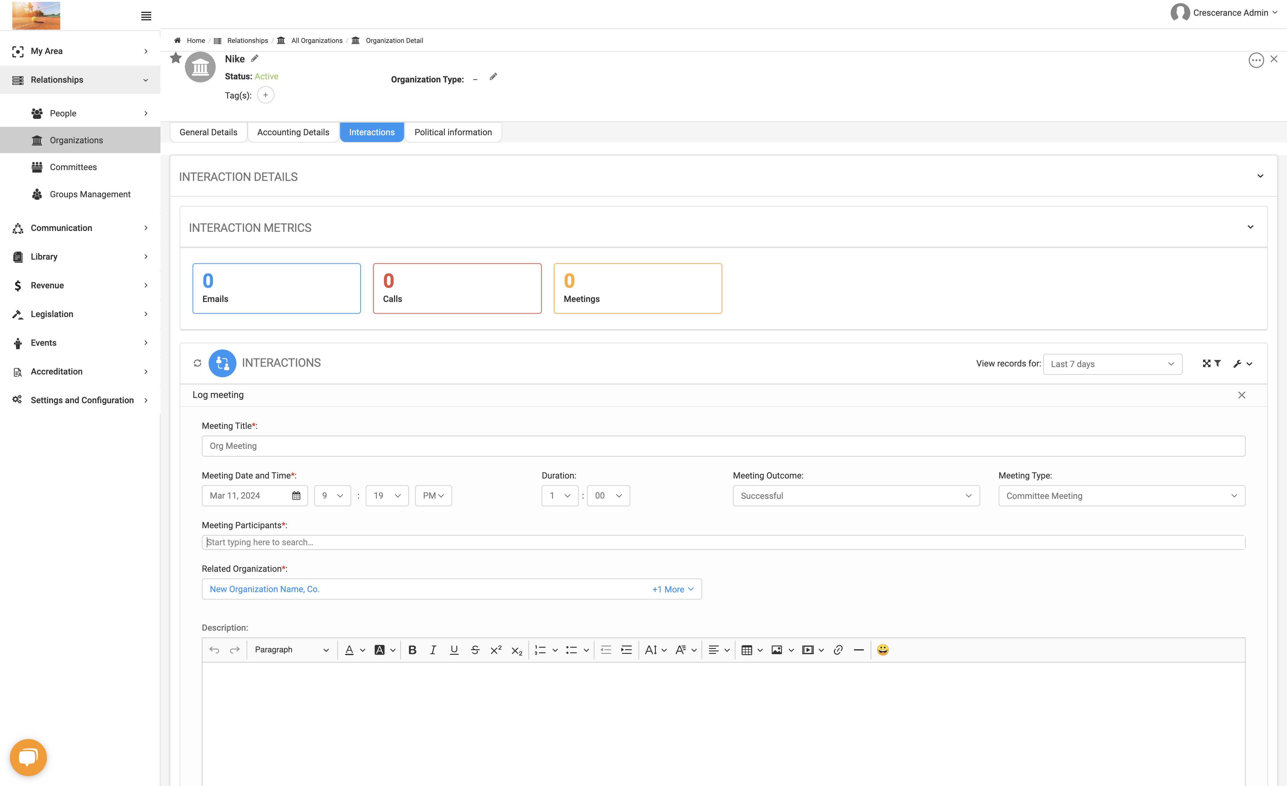 Search for the related Organization Name