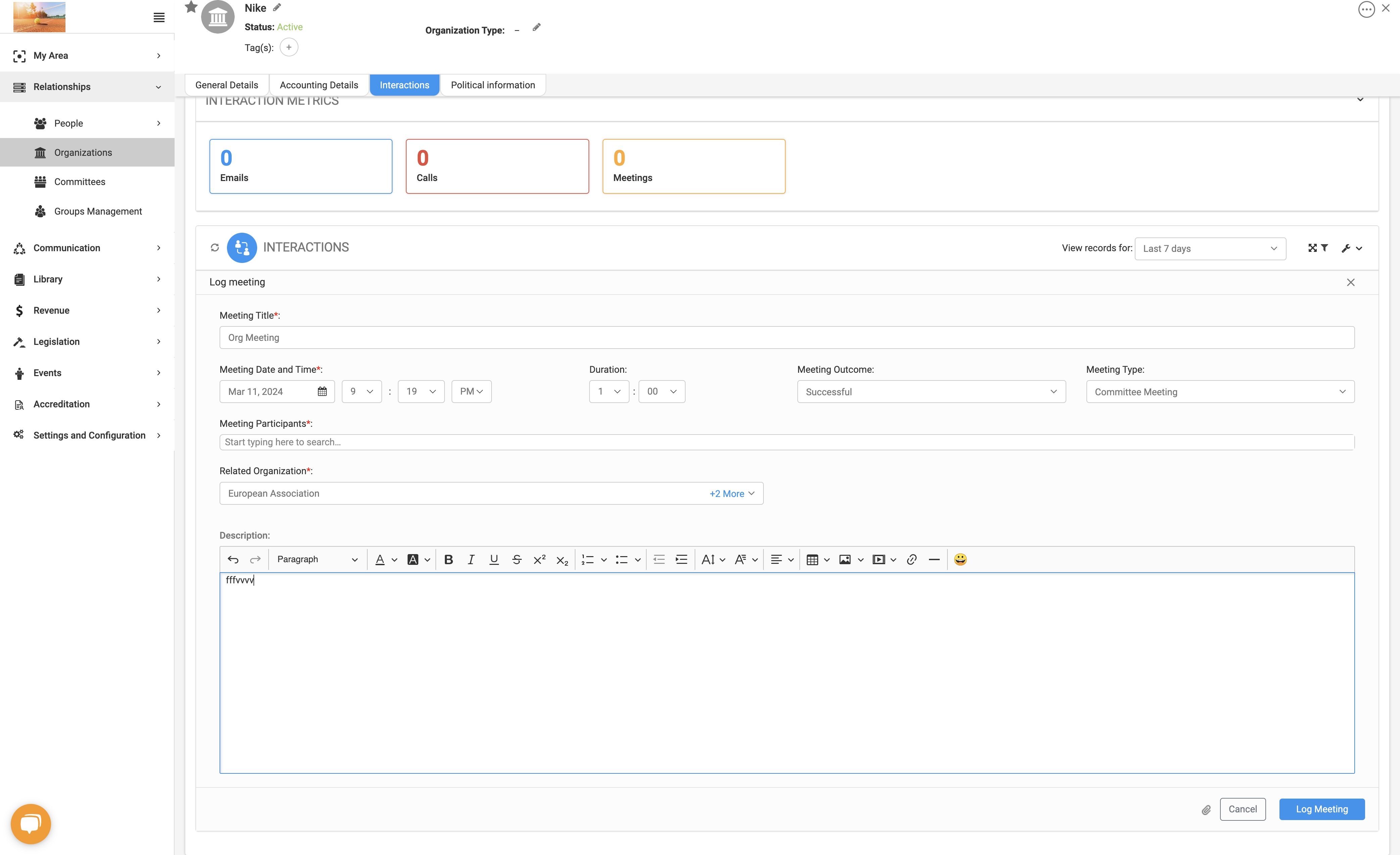 Type any description in the text editor box