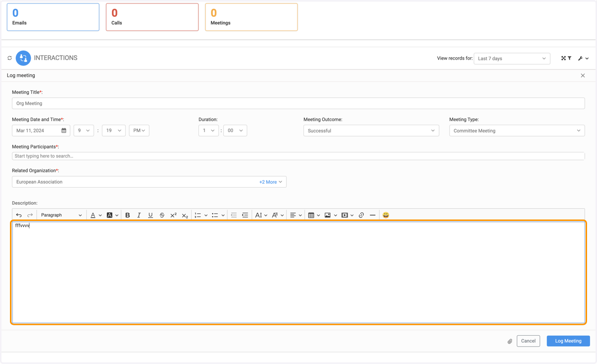Type any description in the text editor box
