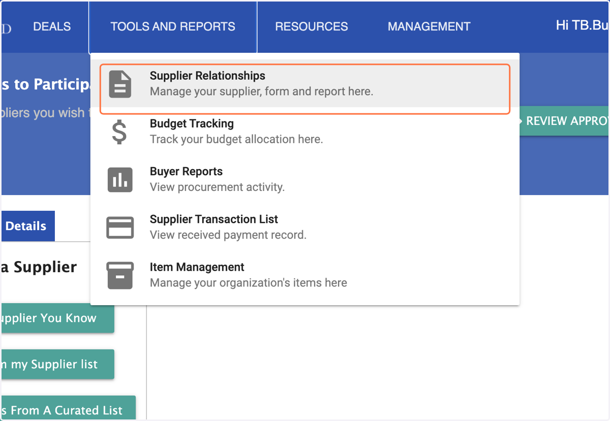 Click on Supplier Relationships