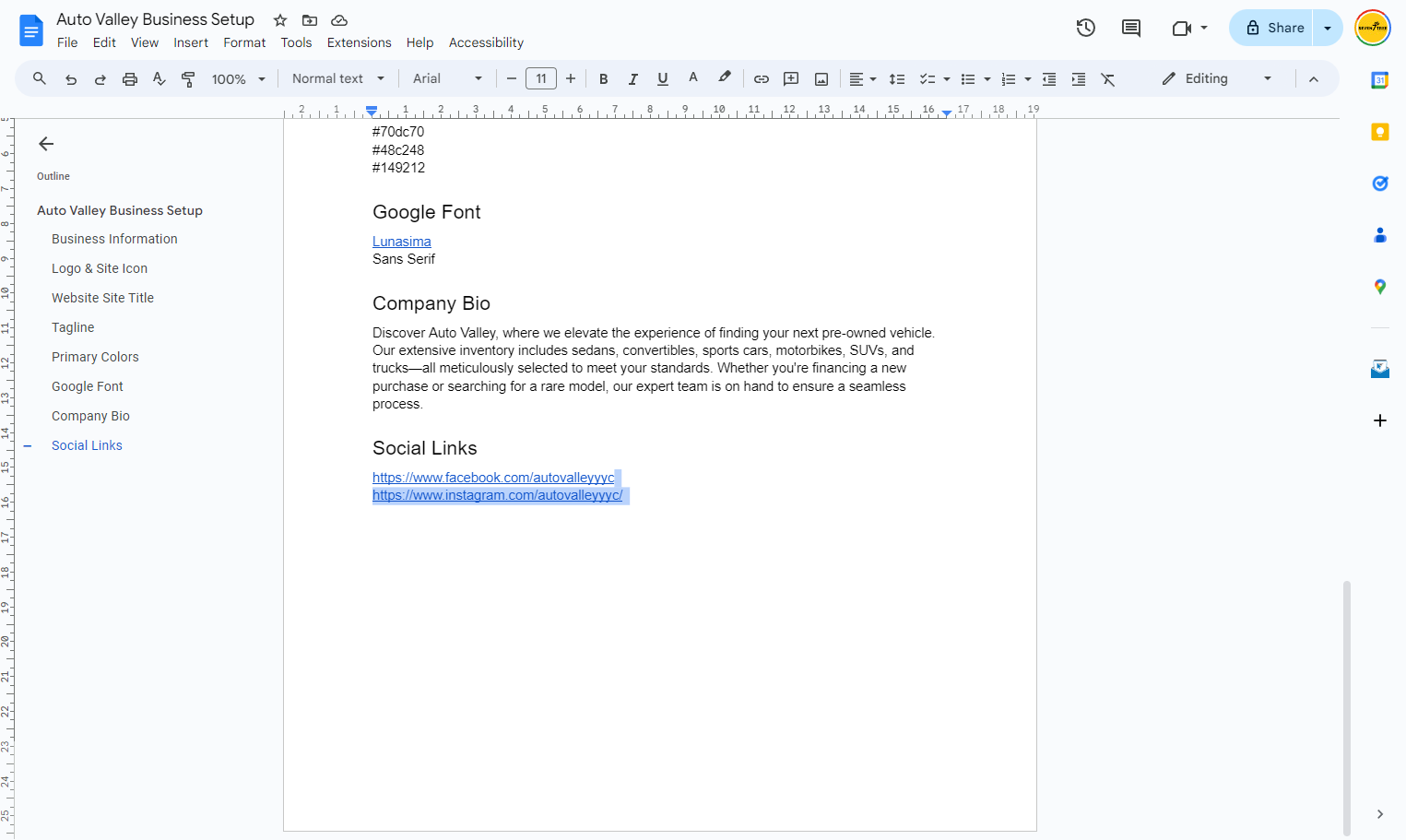 Click on Auto Valley Business Setup…