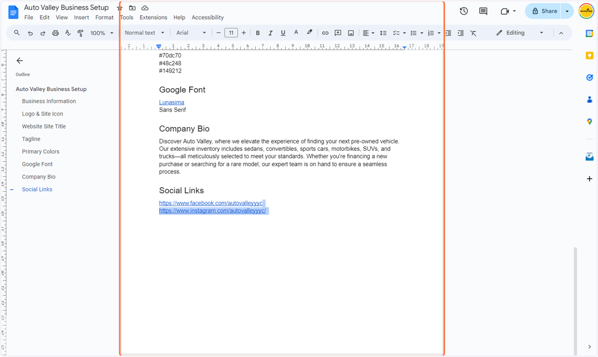 Click on Auto Valley Business Setup…