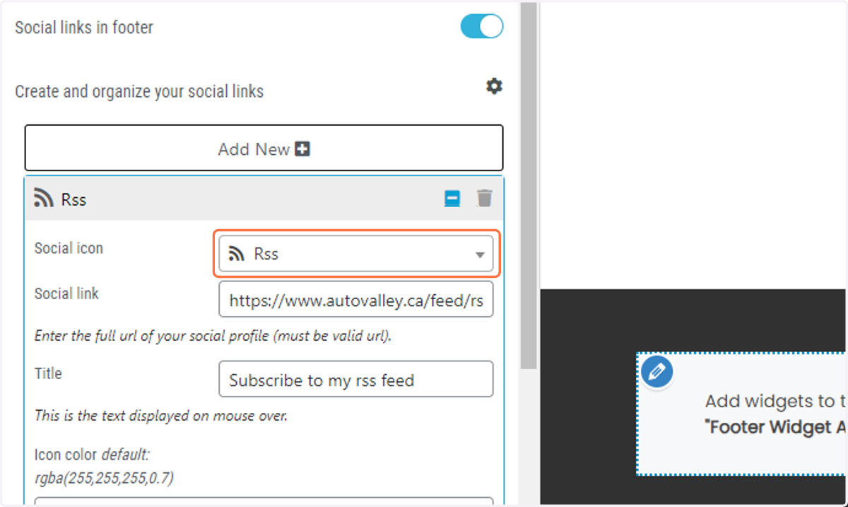 Click on the Social icon drop down menu