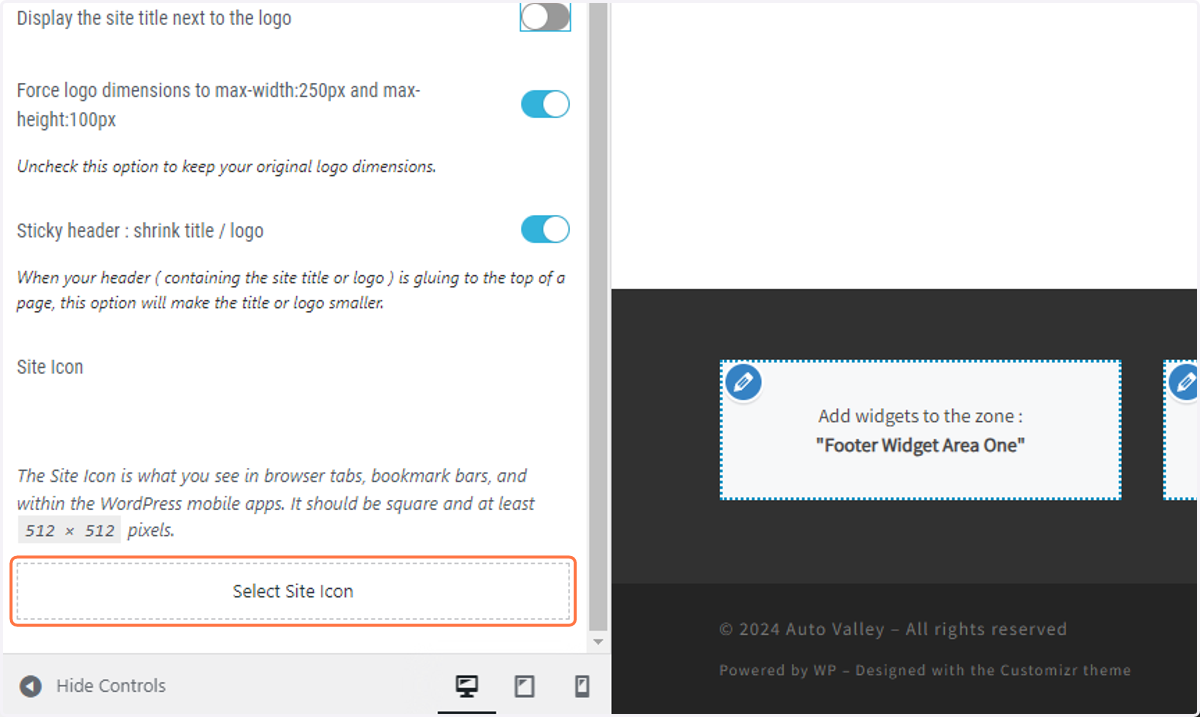 Click on Select Site Icon