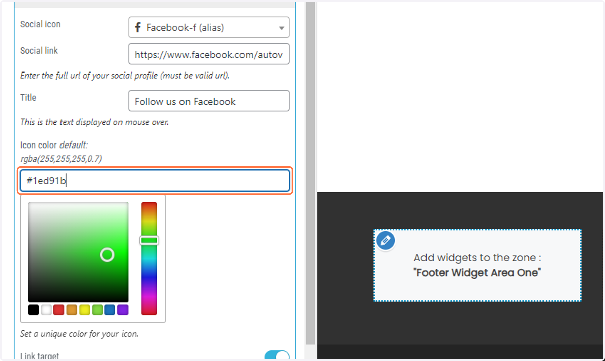 Paste the brand color hex into the corresponding input