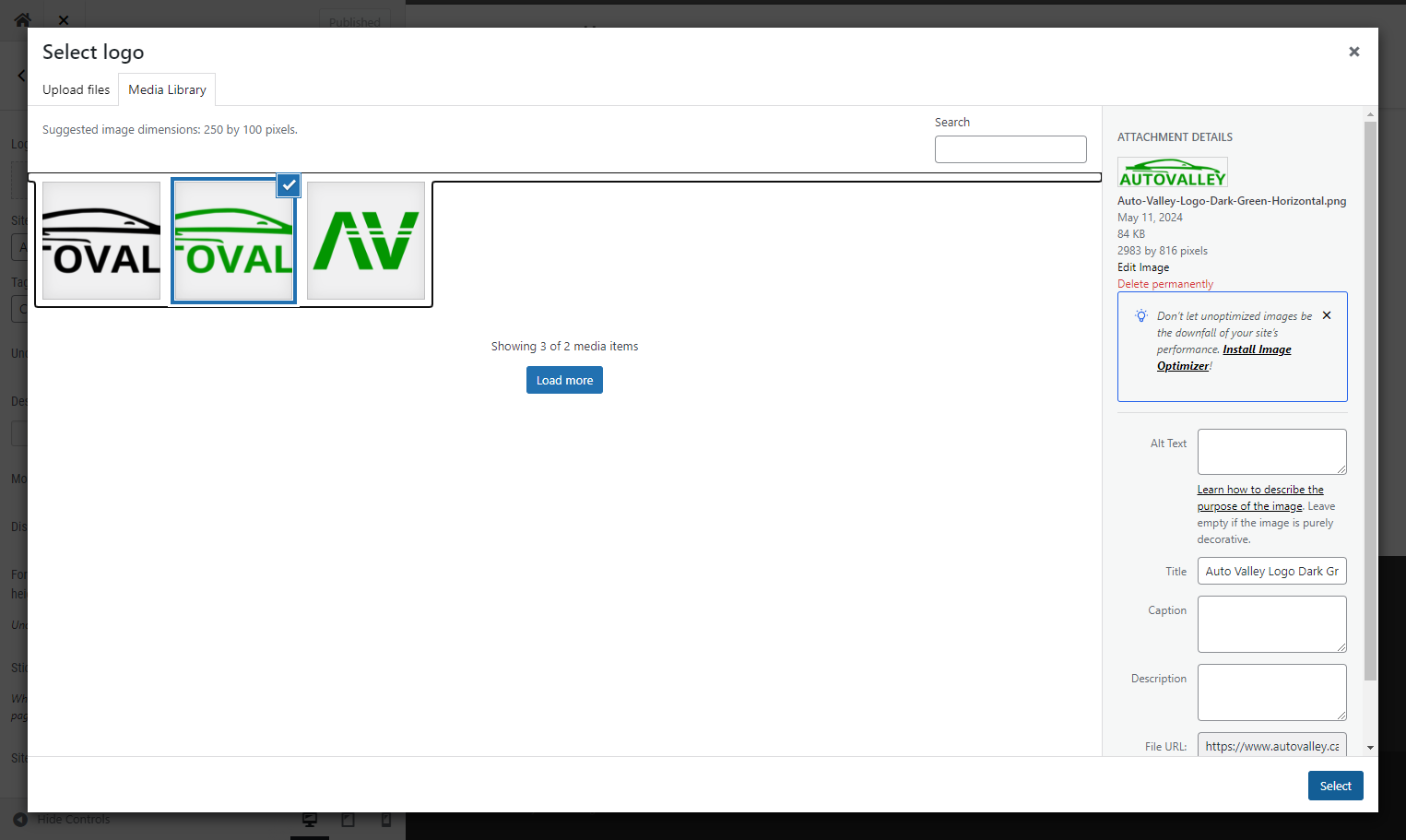 Select the Horizontal logo and Click on Select to confirm