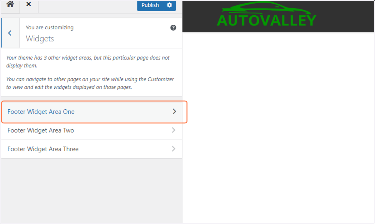 Click on Footer Widget Area One…