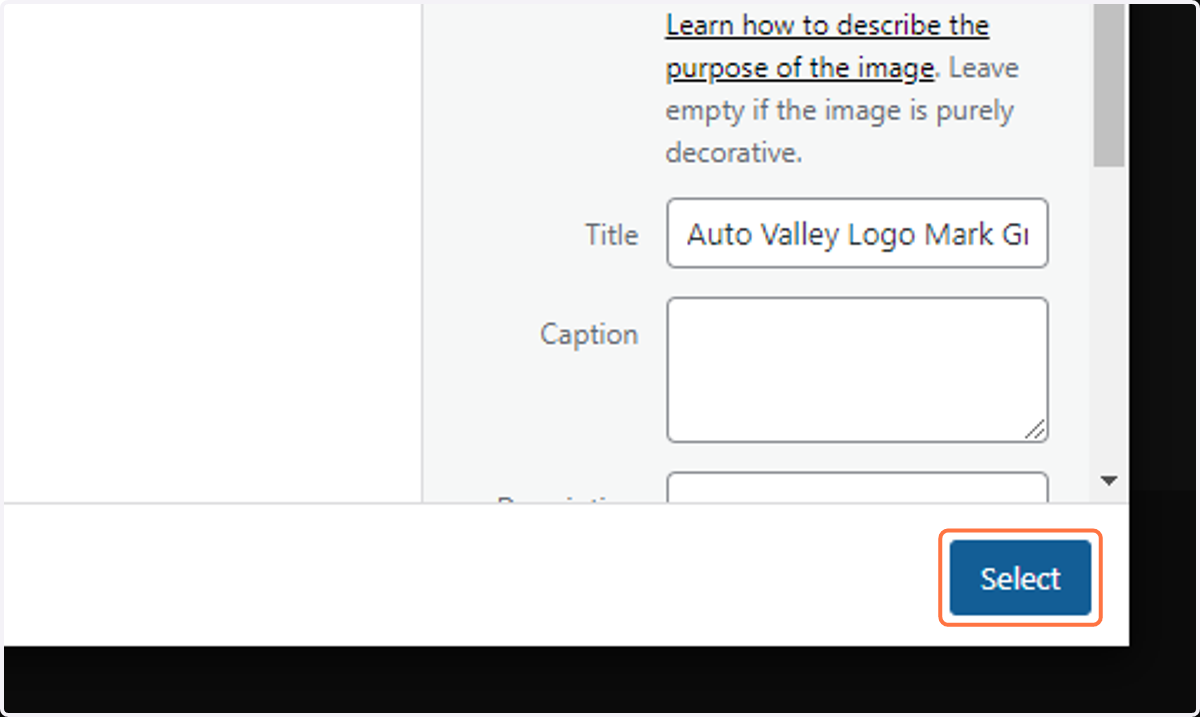 Click on Select to confirm