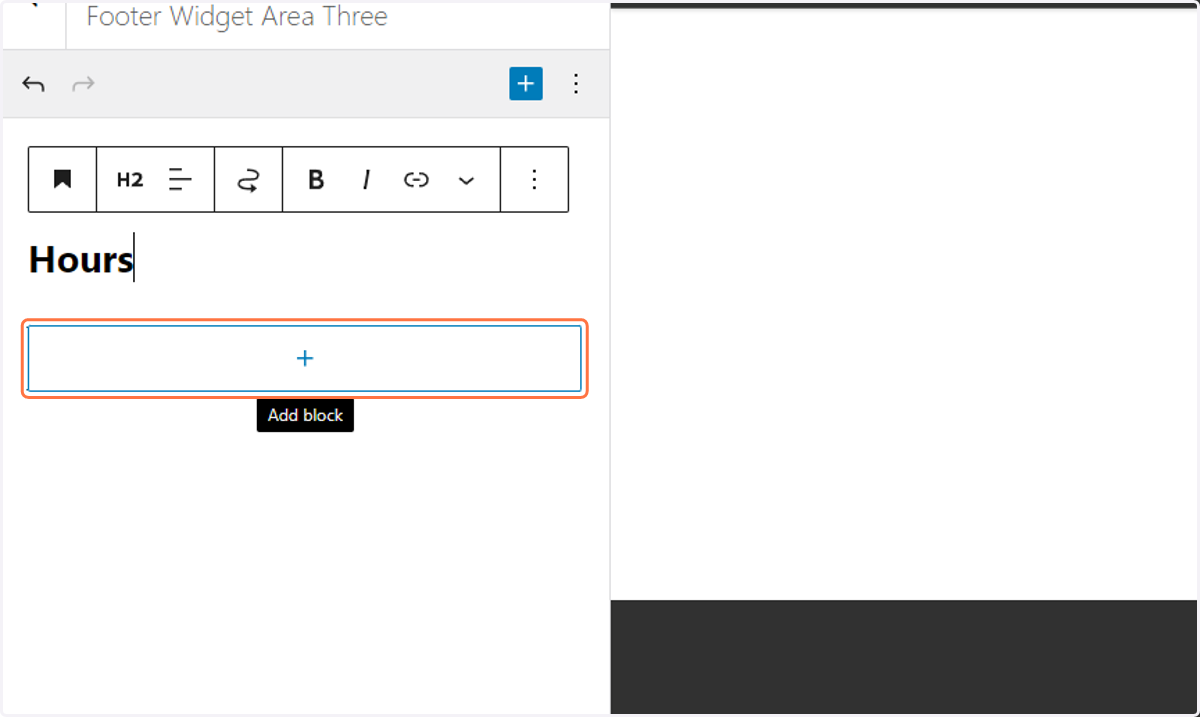 Click on the plus symbol to Add a new block