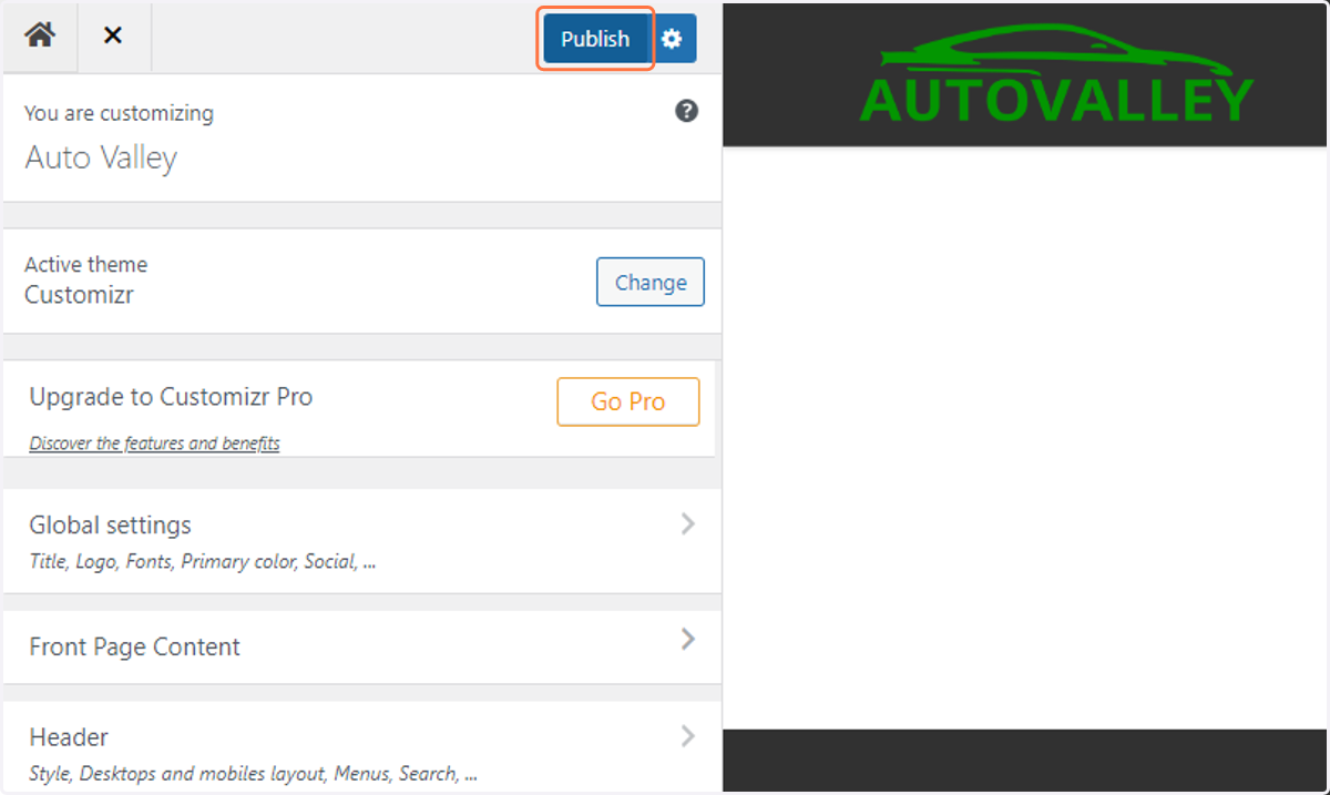 Click on the Publish button to save your changes