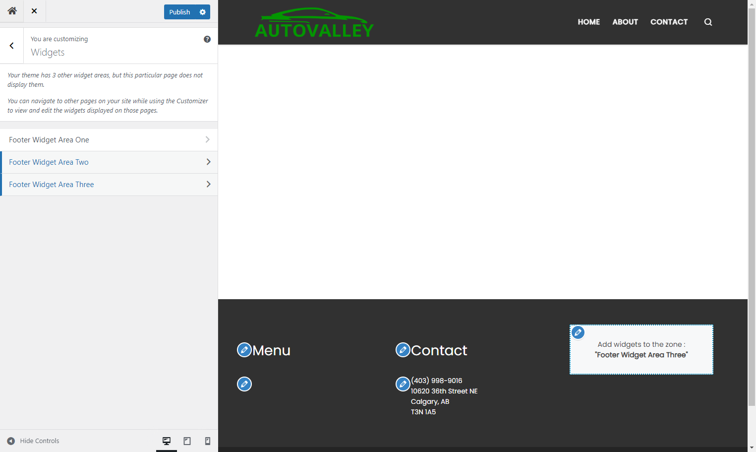 Click on Footer Widget Area Three
