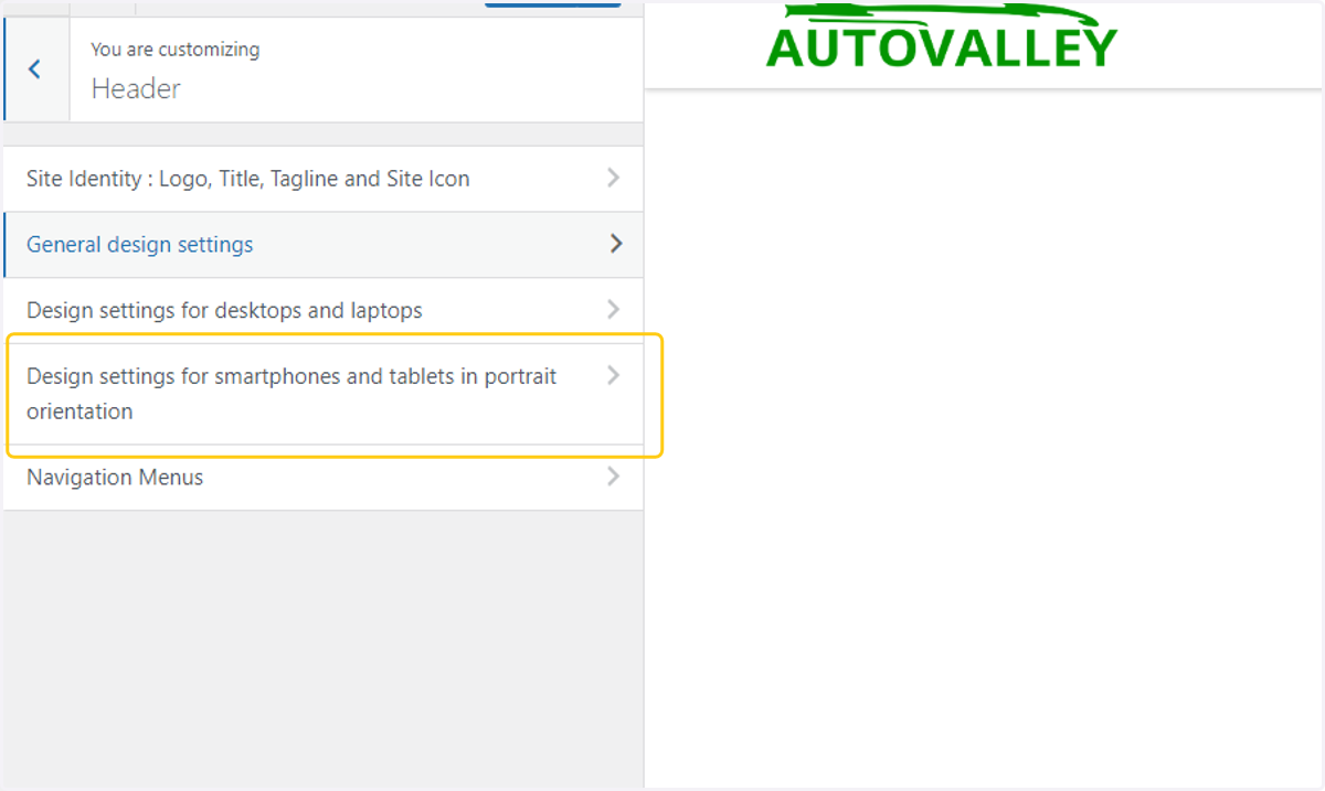 Click on Design settings for smartphones