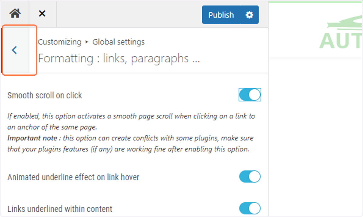 Return to the previous menu by clicking on the back arrow