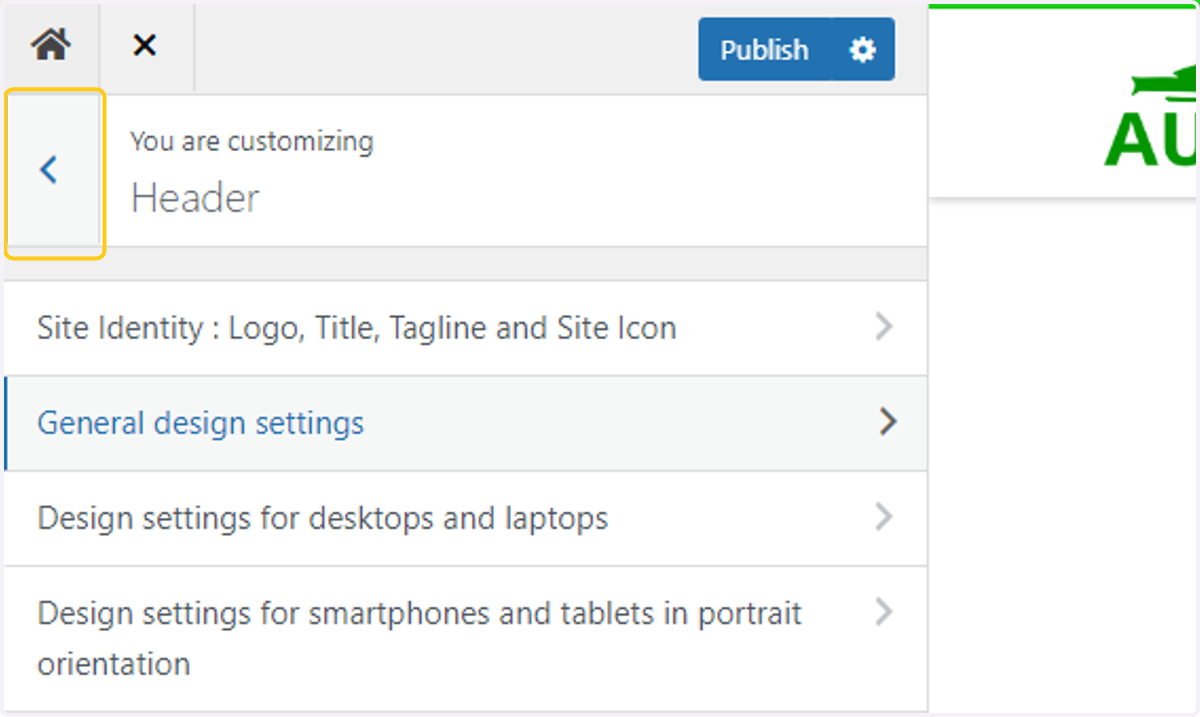 Return to the previous menu by clicking on the back arrow