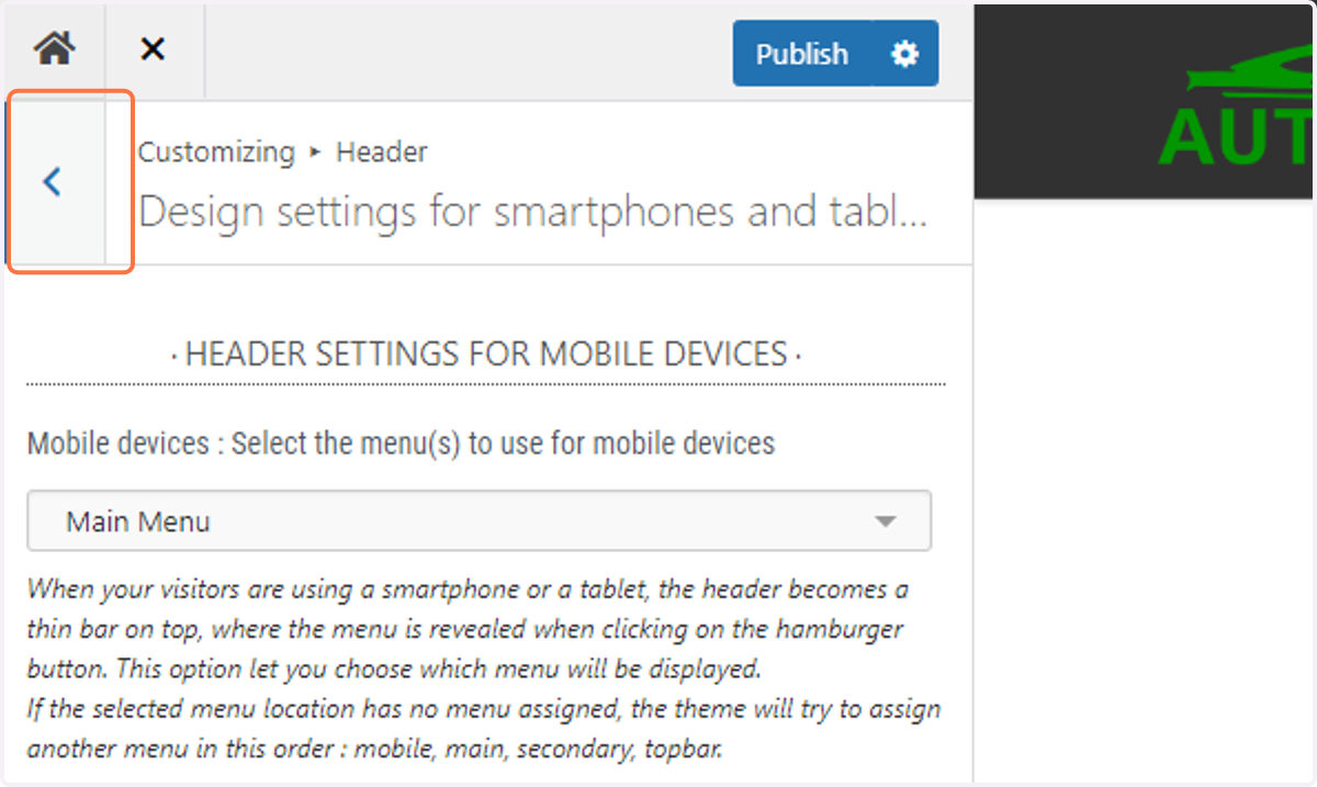 Return to the previous menu by clicking on the back arrow