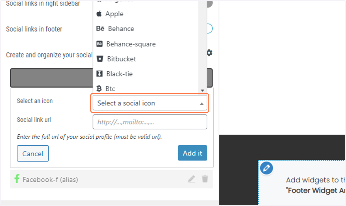 Click on Select a social icon