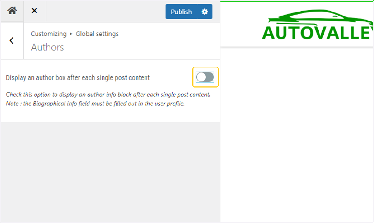 Toggle off the Author Box option