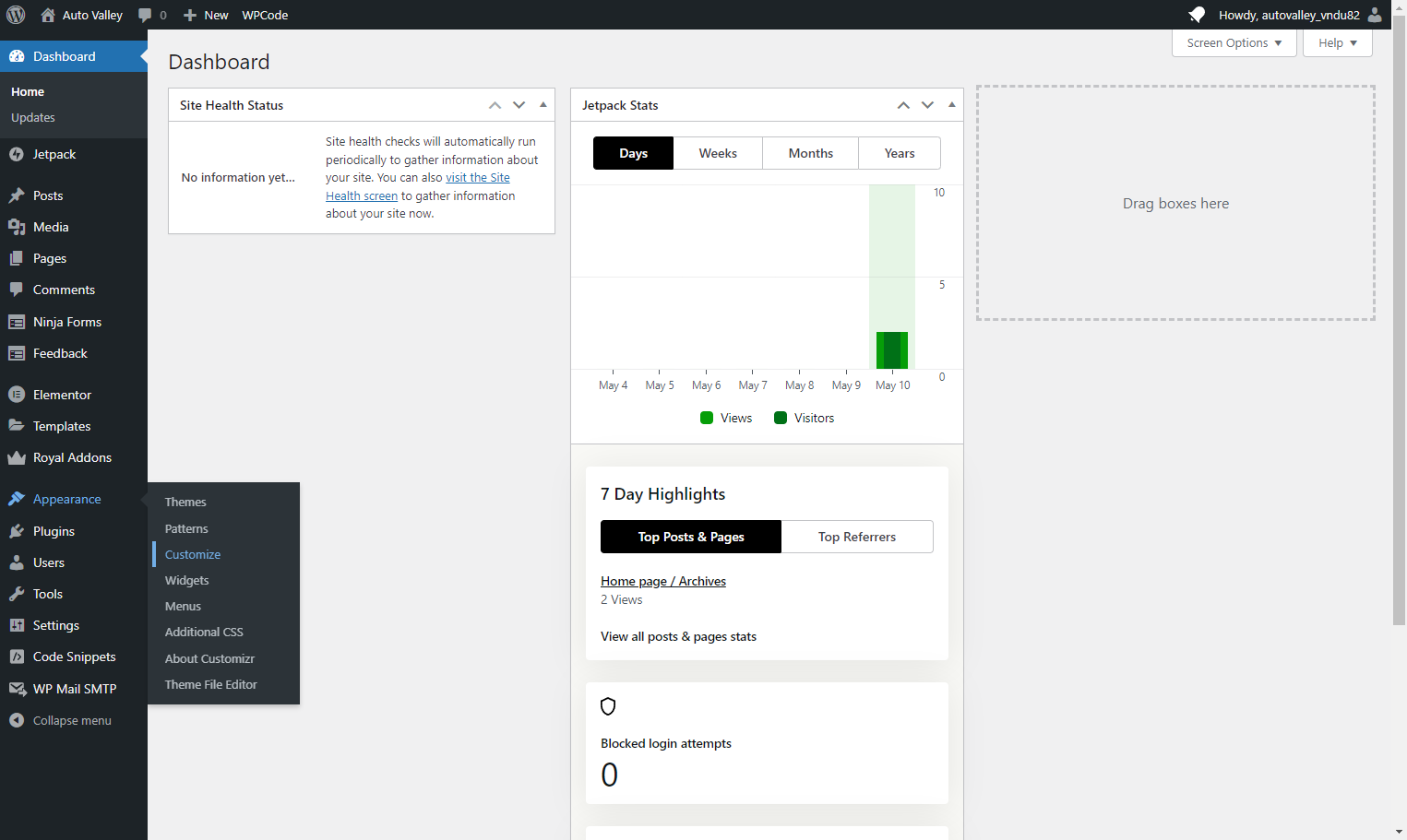 Hoer over Appearance and Click on Customize