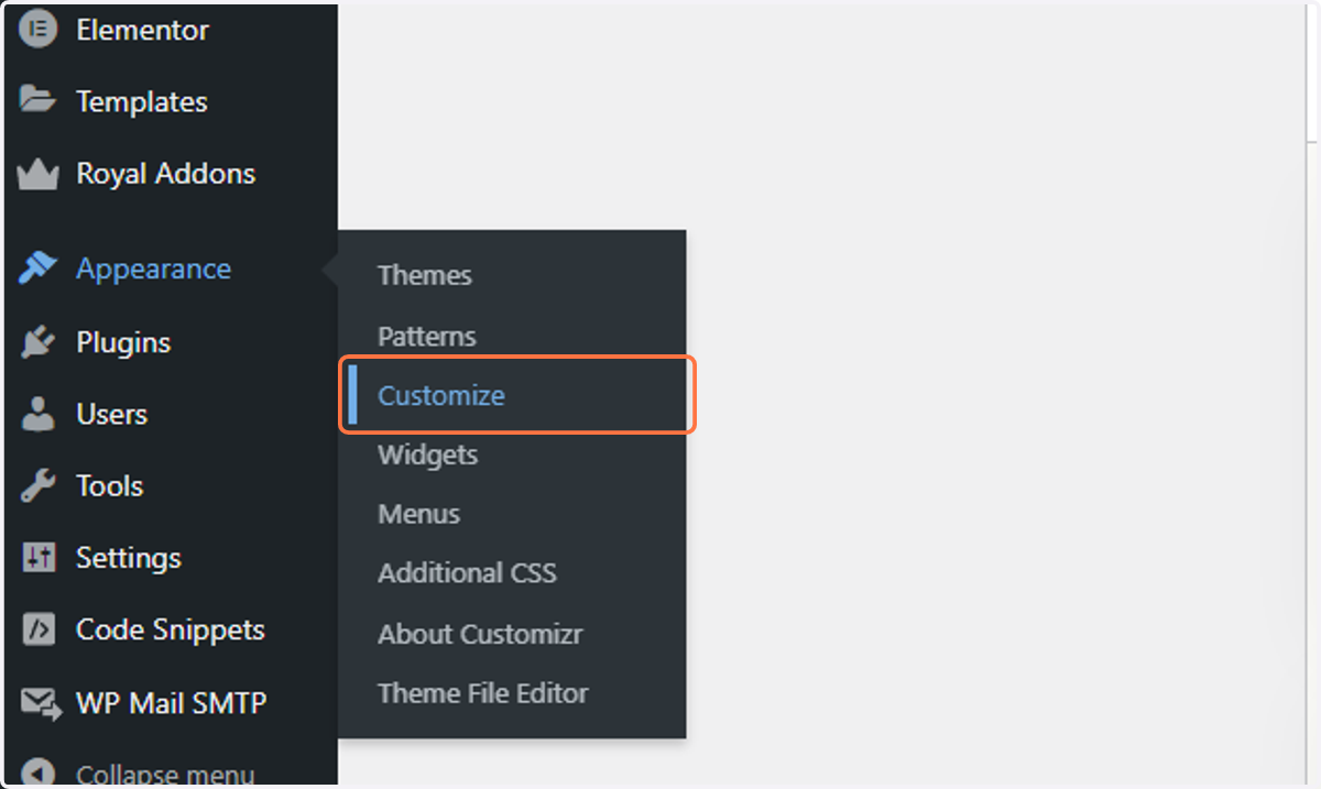 Hoer over Appearance and Click on Customize