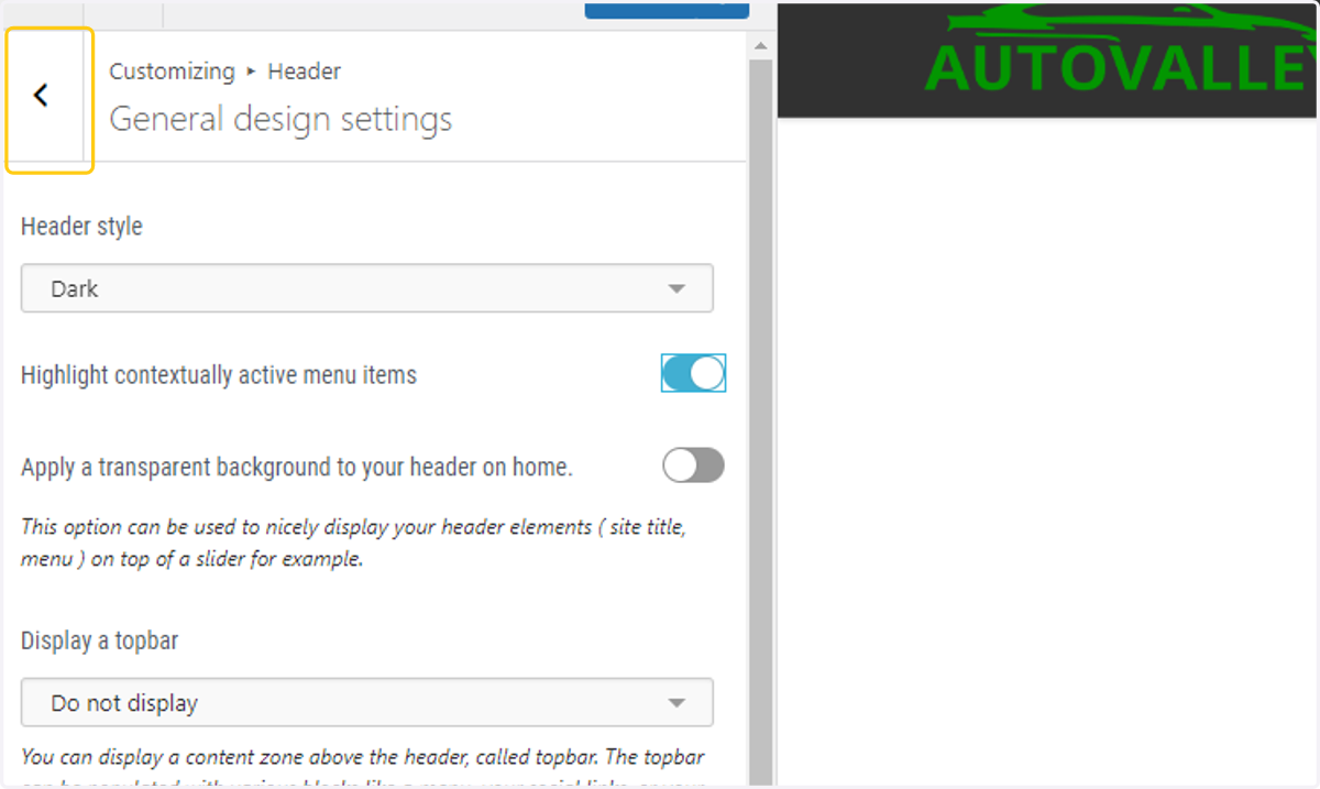 Return to the previous menu by clicking on the back arrow