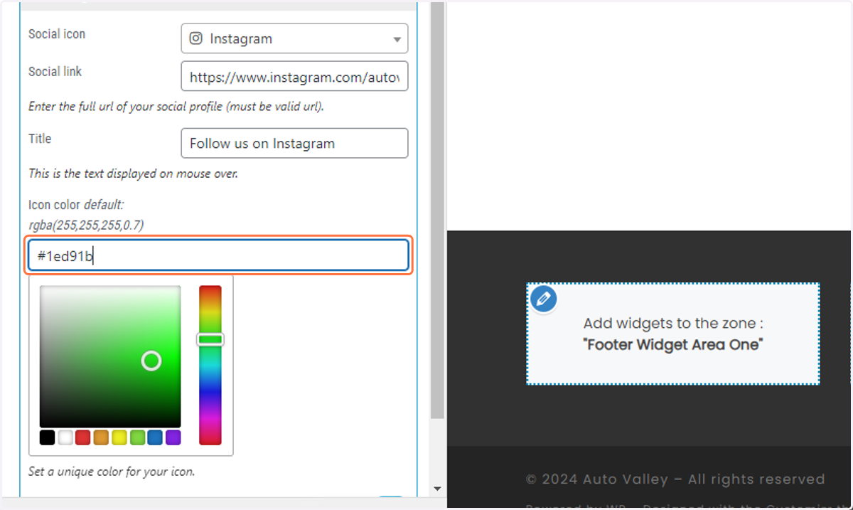 Paste the brand color hex into the corresponding input