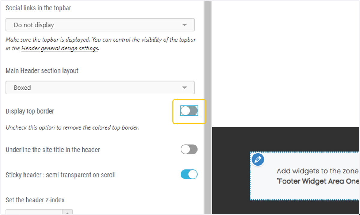 Toggle off the Top Border option