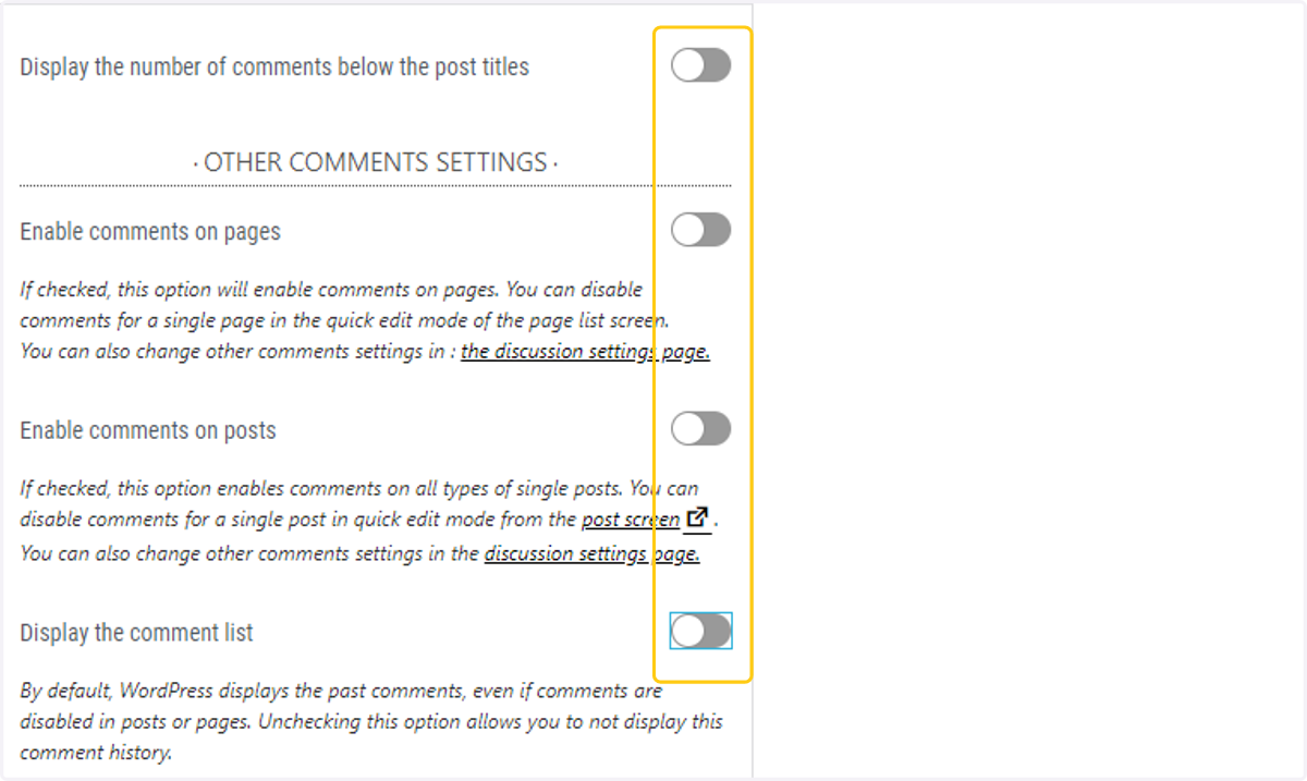 Toggle off all of the options