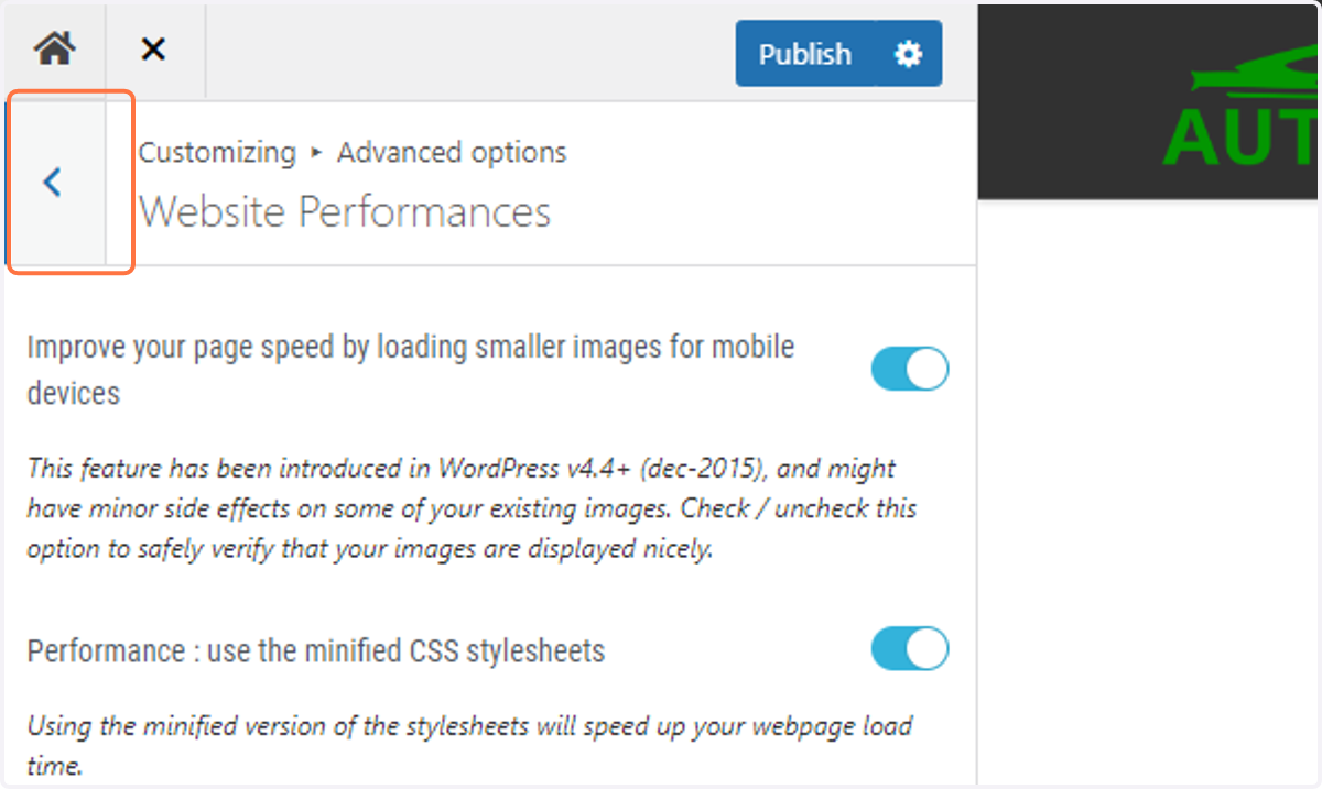 Return to the previous menu by clicking on the back arrow