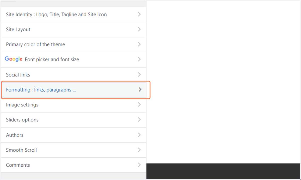 Click on Formatting : links, paragraphs