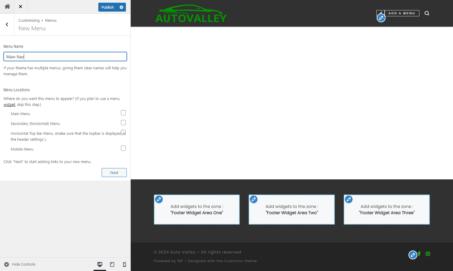 Name the new menu "Main Nav"