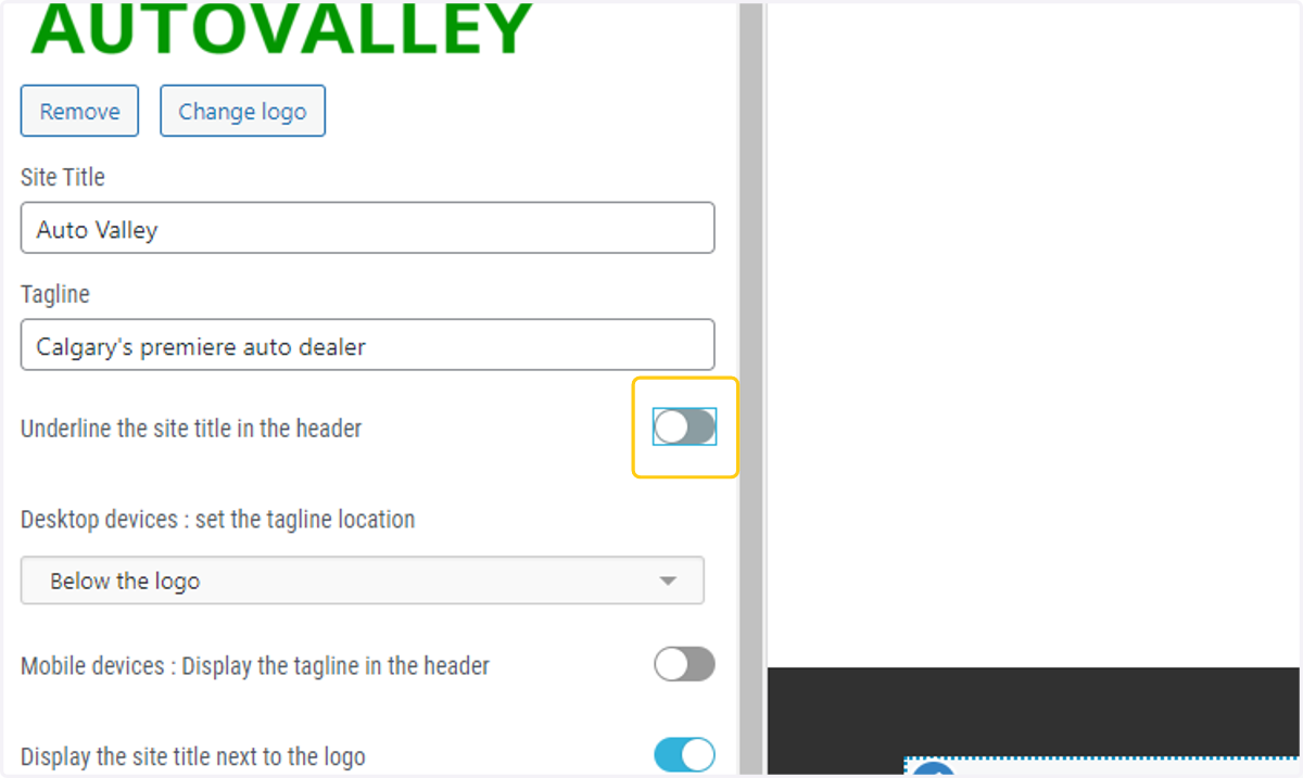 Turn off the underline site title option