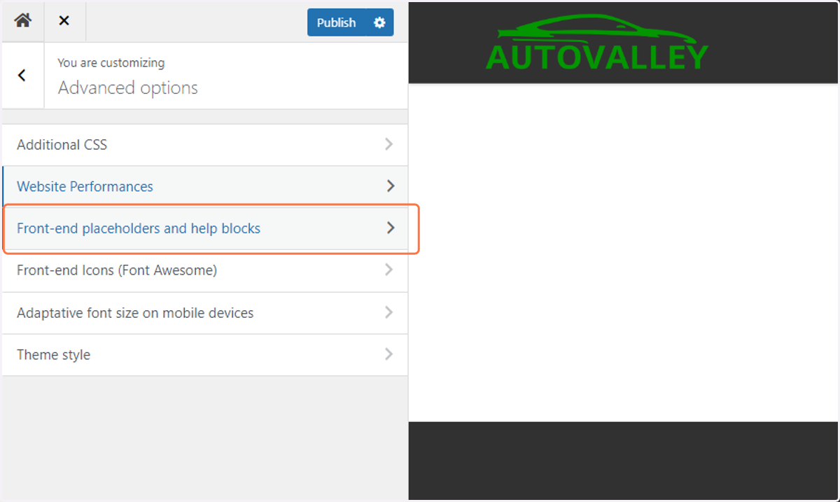 Click on Front-end placeholders and help blocks