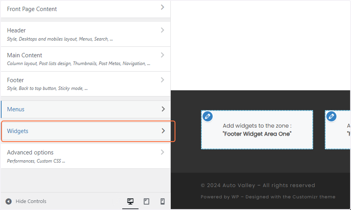 Click on Widgets
