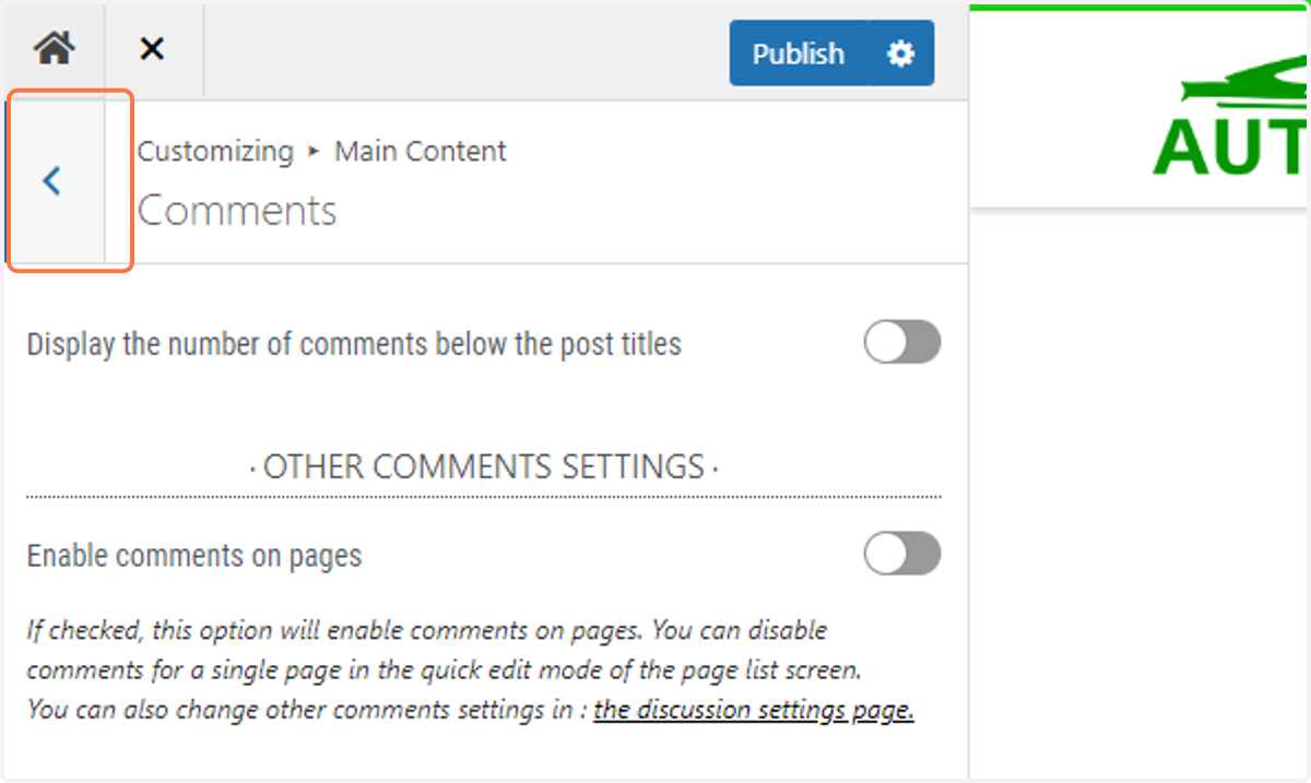Return to the previous menu by clicking on the back arrow