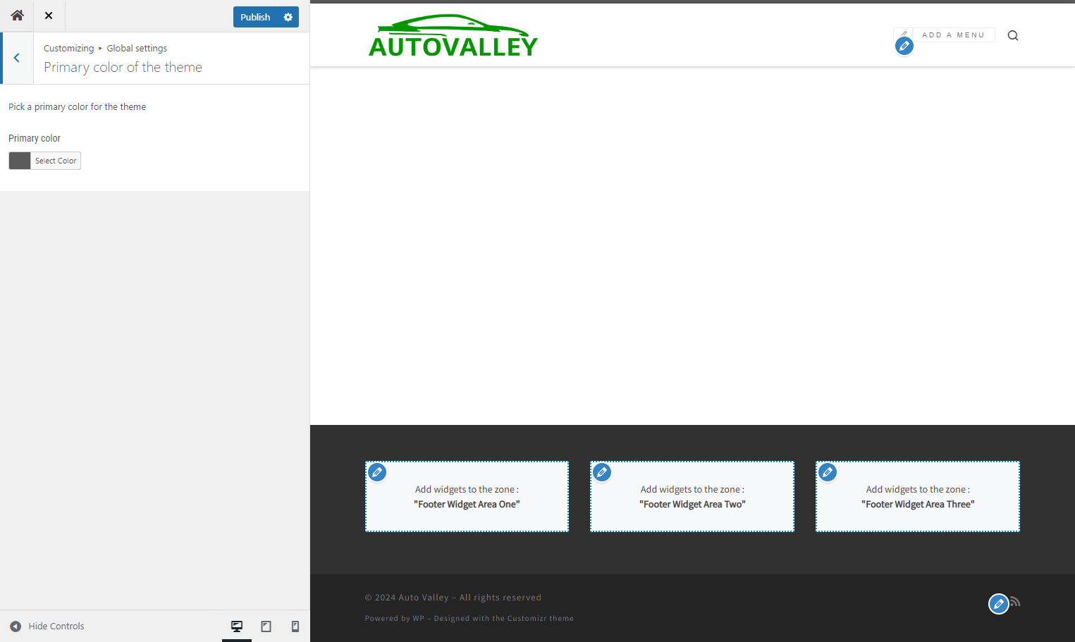 Return to the WordPress customizer and click on Select Color
