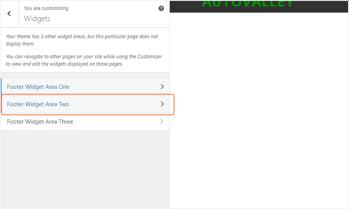Click on Footer Widget Area Two