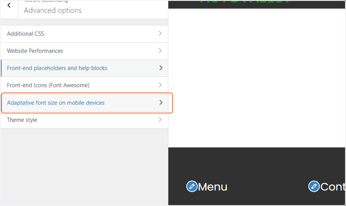 Click on Adaptative font size on mobile devices