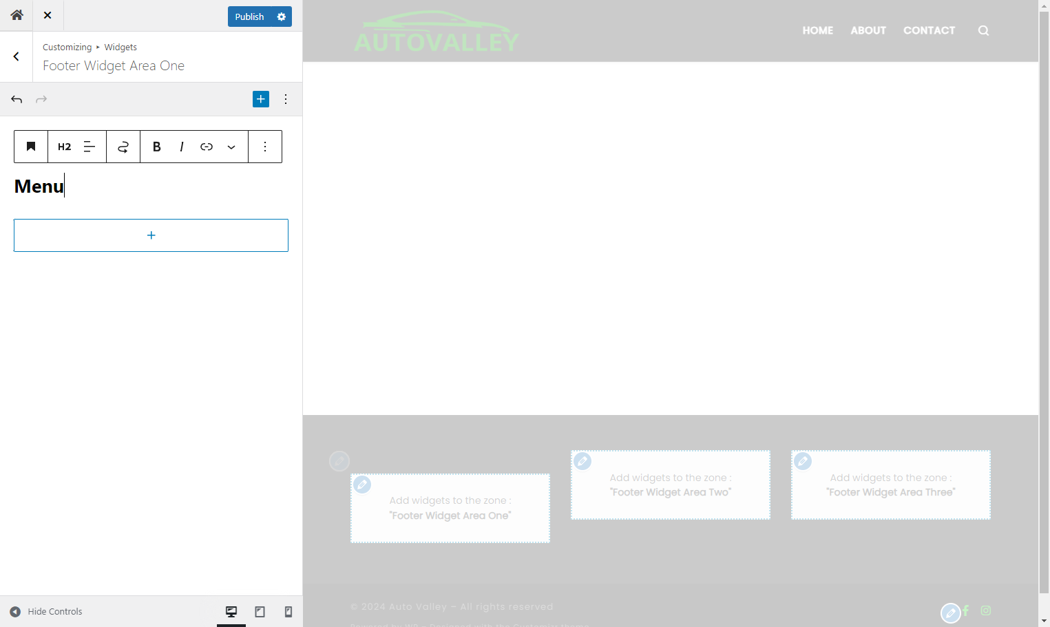 Type Menu in the corresponding input