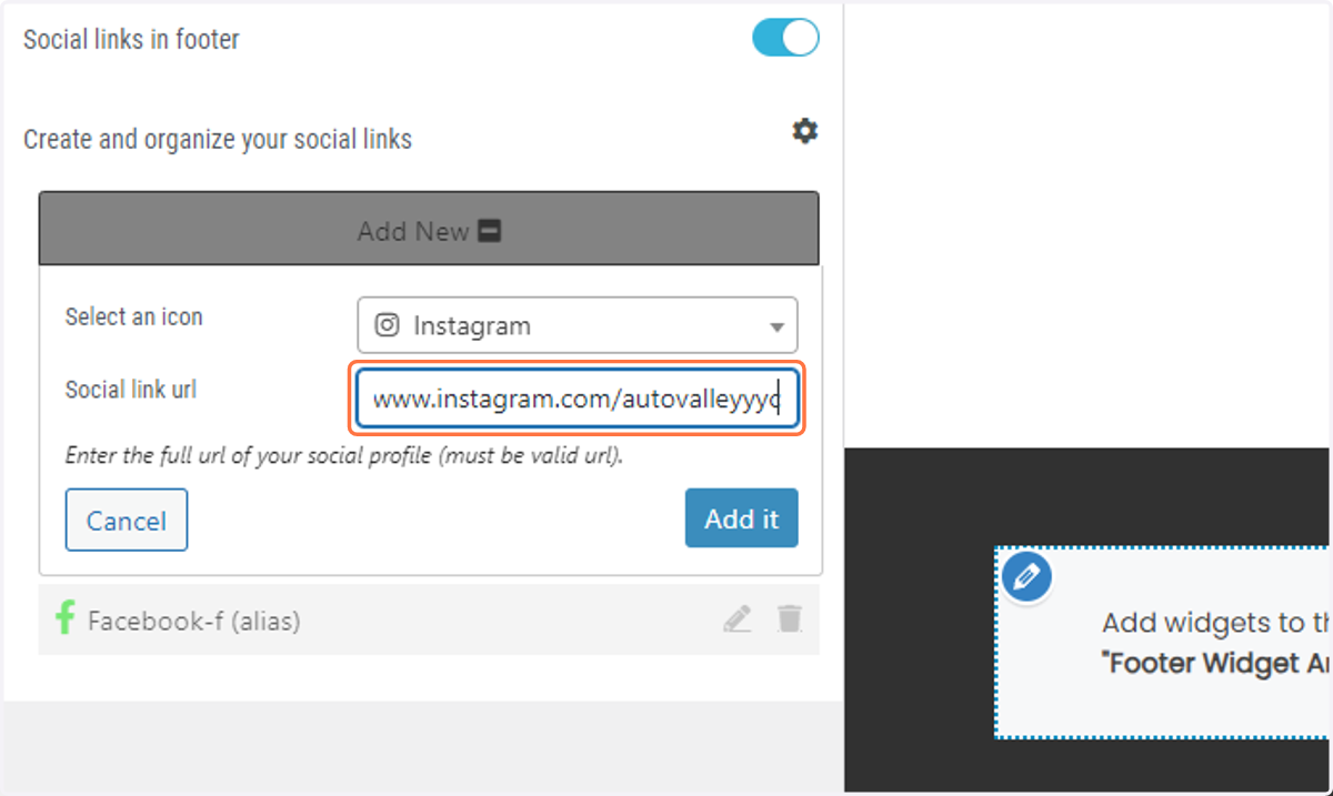 Paste the Instagram link into the corresponding input
