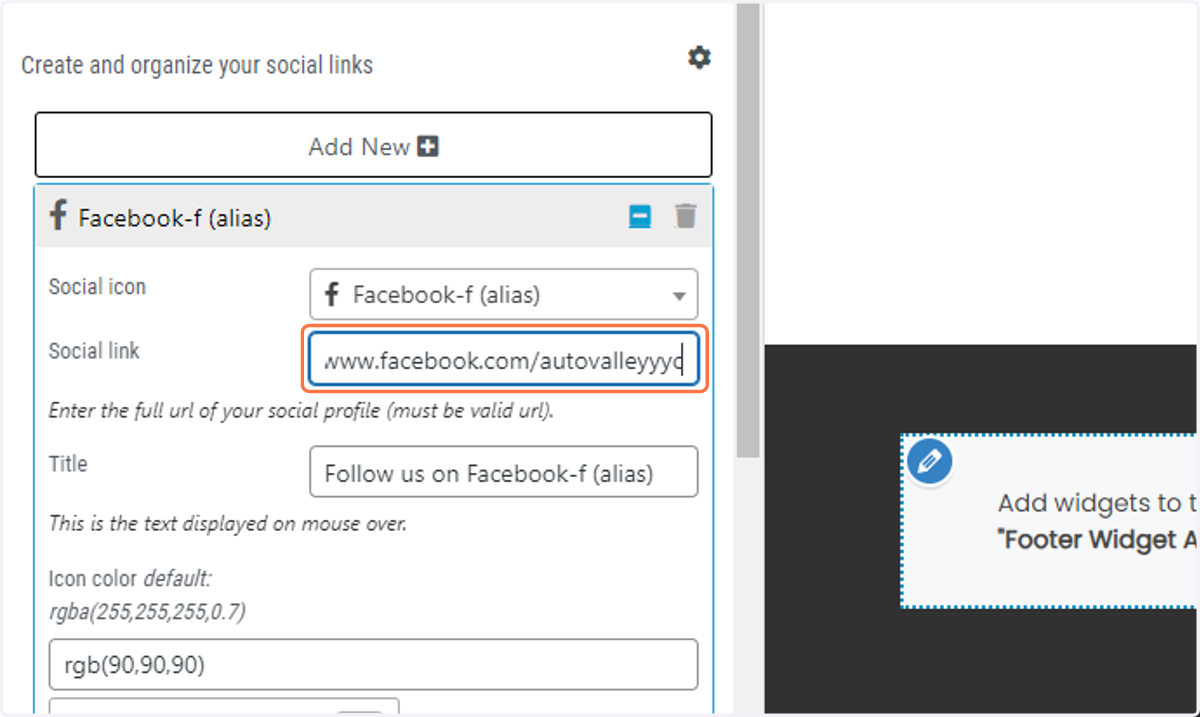 Paste the Facebook link into the corresponding input