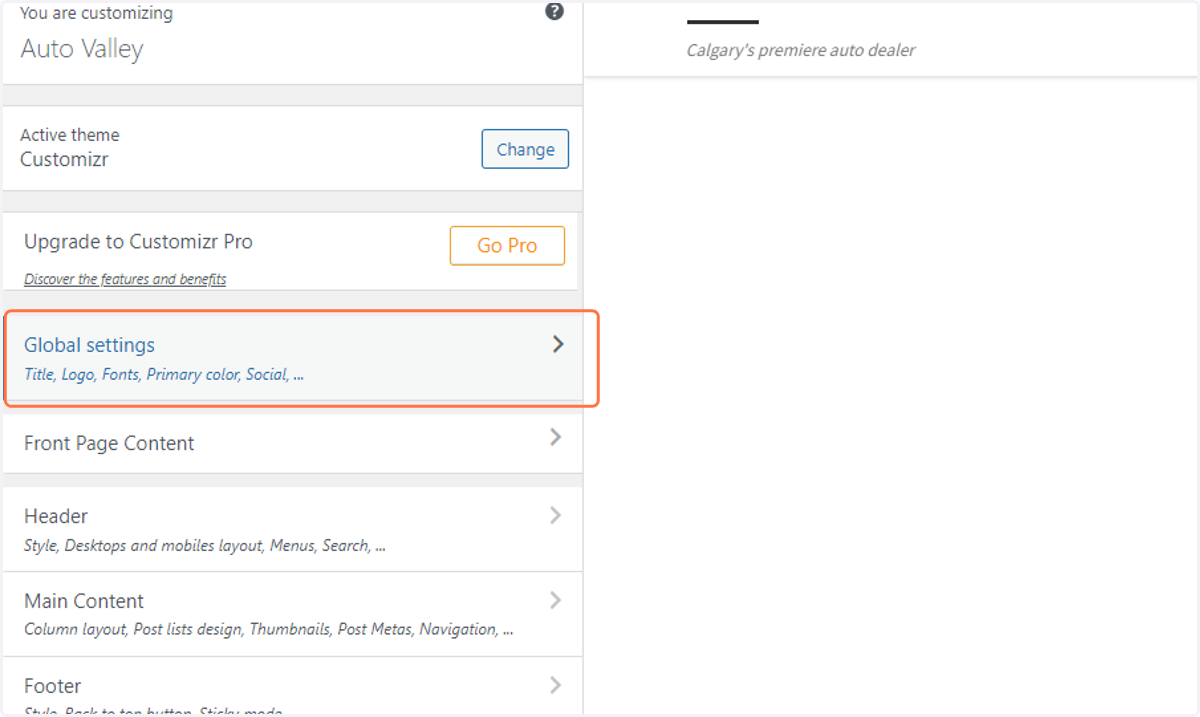 Click on Global settings