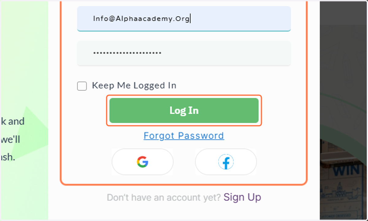 Click on Log In